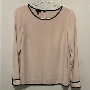 Talbots Women’s  Cream Blouse with Black Trim And Zippered On One Side. XS